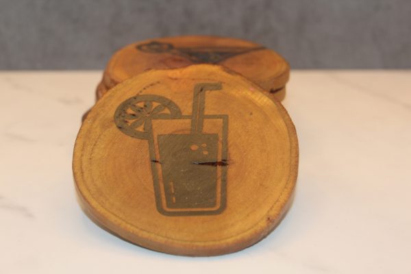 Palo Verde wood coaster, long island iced tea design