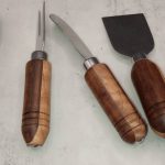 Handcrafted Stainless Steel Cheese Knives with Walnut & Maple Handles