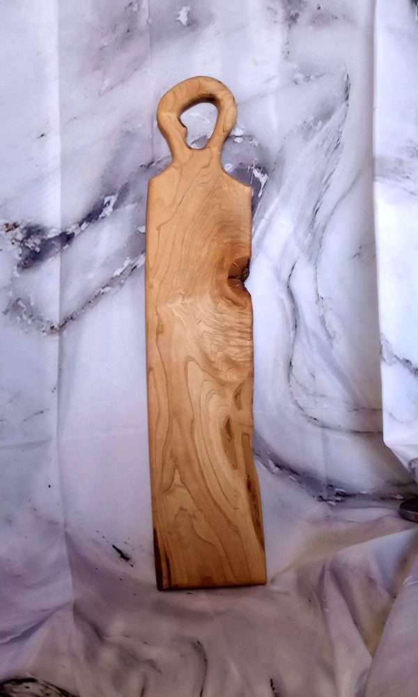 Handcrafted Maple Cheese Board with Live Edge and Curved Grain