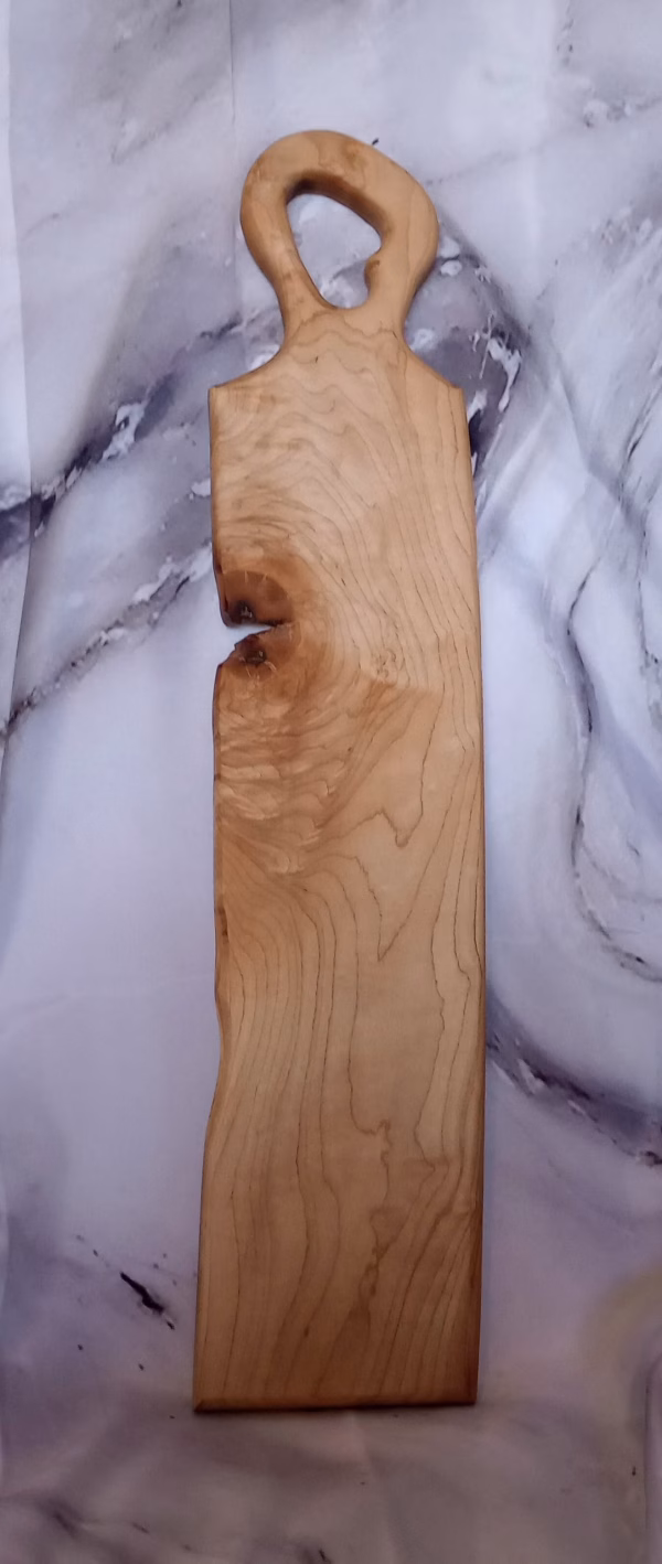 Handcrafted Maple Cheese Board with Live Edge and Curved Grain