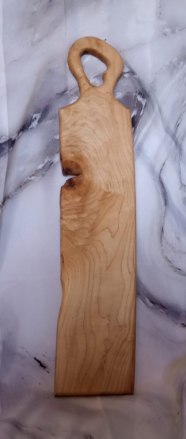 Handcrafted Maple Cheese Board with Live Edge and Curved Grain - Image 3