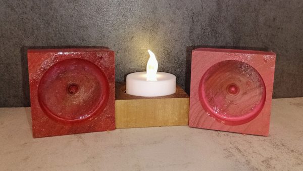 Vibrant Resin Overlay Reclaimed Pine Candle Holder Trios – Rustic Charm with a Pop of Color