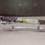 Handcrafted Steampunk pen with chrome hardware and blue garden resin barrel, artisan hand-turned fantasy-inspired luxury writing instrument by Sarkanys Rising