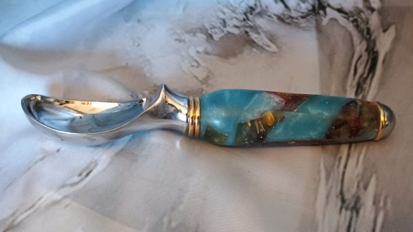 Artisan Ice Cream Scoop - Ghostly Garden Blues Resin Handle | Unique Bar Tool