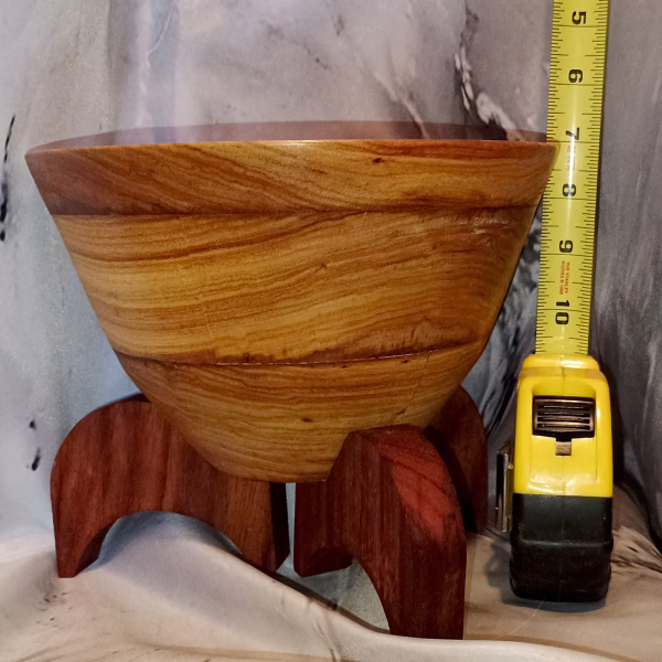Canary Wood Bowl with Padauk Stand - Elevated Serving Art | Tropical Wood Display - Image 3