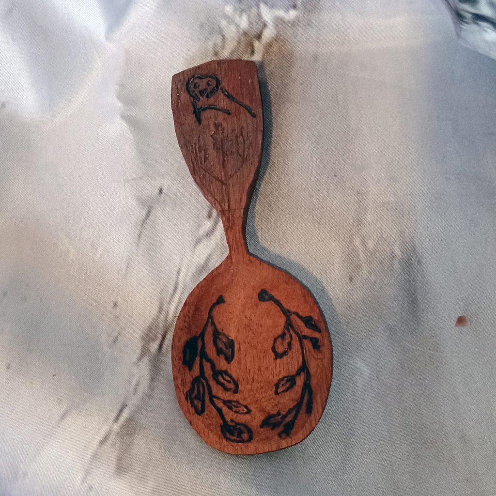 Carved Spoon Owl & Old Man on Handle Vines in Bowl By Sarkanys Rising