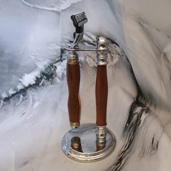 Luxurious Teak & Chrome Gillette Razor and Stand