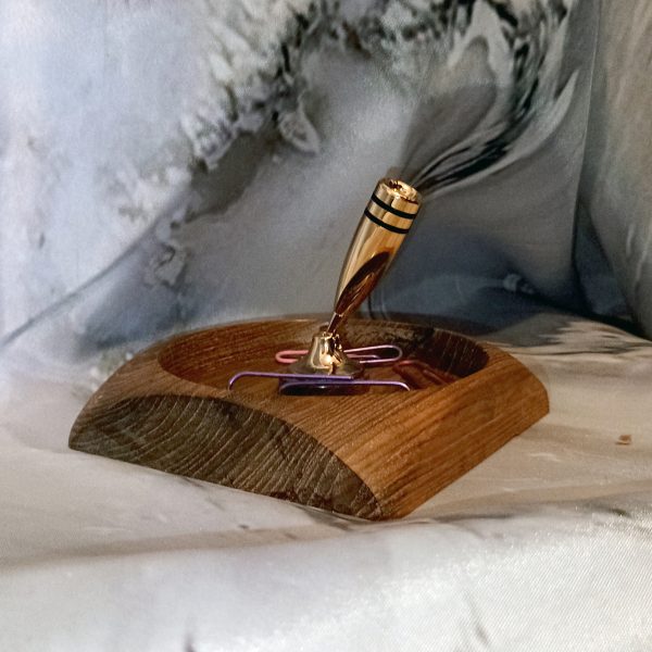 Luxurious 24K Gold & Teak Desk Pen Holders - Image 2