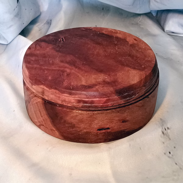 "Red gum wood serving bowl, oiled finish, inside view"