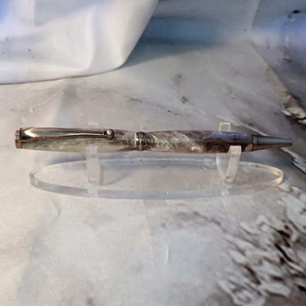 Slimline pencil in antique gunmetal with light pearl resin finish and gold accents