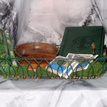 Green resin inlaid cherry wood mortar and pestle with herb tools