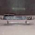 Haunted Halloween pen with dark glitter pearl finish and antique pewter hardware, offering mysterious sparkle with Gothic-inspired metalwork.