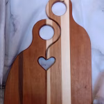 Handcrafted Romeo and Juliet companion cutting board in mahogany, walnut, and soft maple hardwoods, artisan kitchen art by Sarkanys Rising