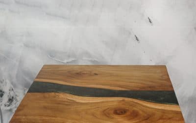 Italian Olive Live Edge River Lap Table with Folding Hairpin Legs — Handcrafted Resin Inlay