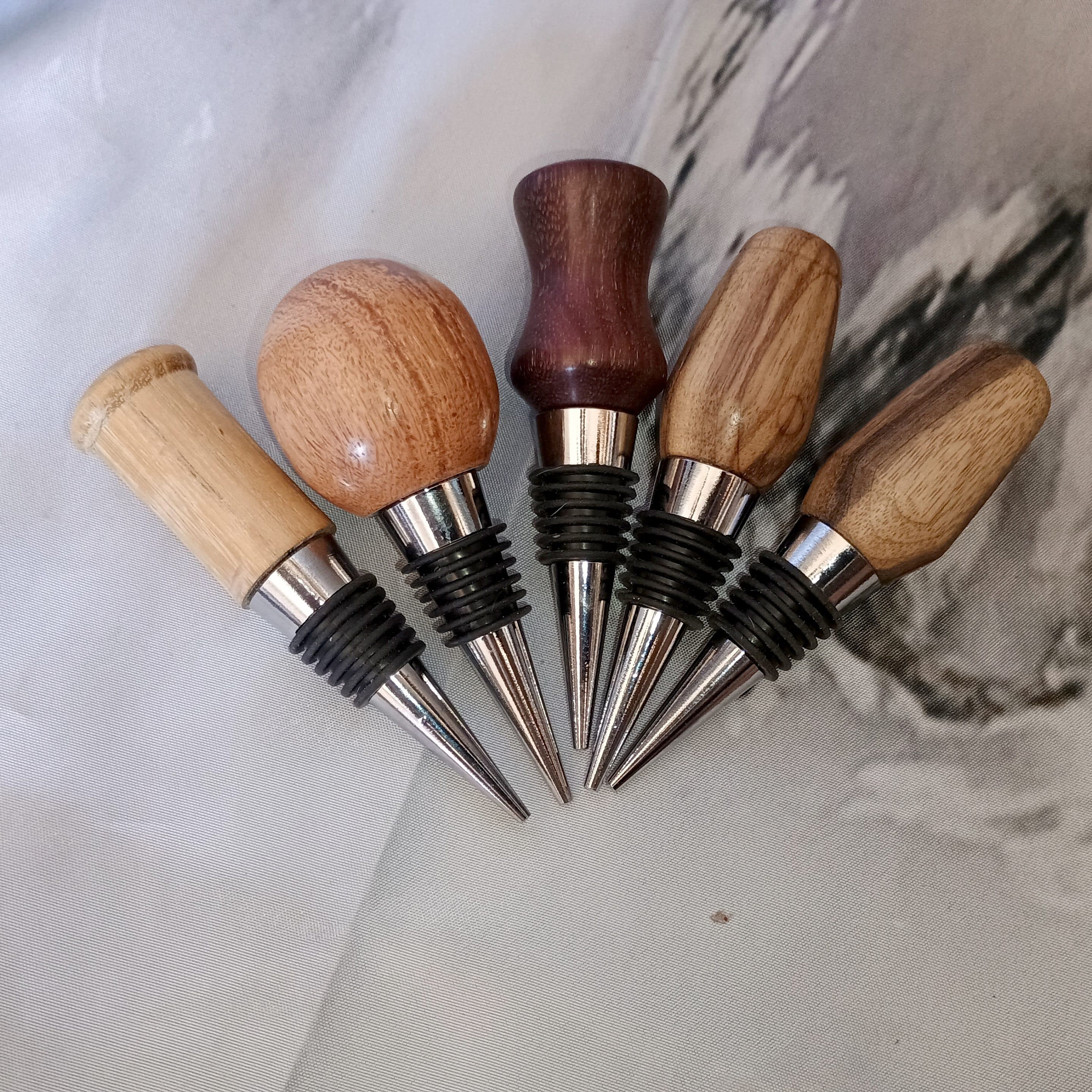 Hand-Turned Scrap Pieces Wine Stoppers | Artisan Hardwood Bar & Hostess Gifts