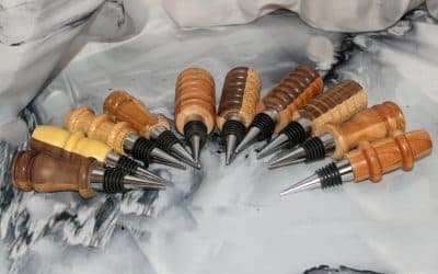 Hand-Turned Bumpy Lines Bottle Stoppers | Artisan Scrap Wood Bar Gifts