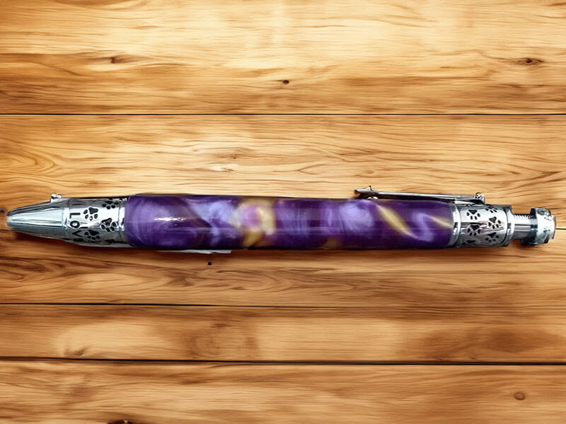 purple and silver dog print pen